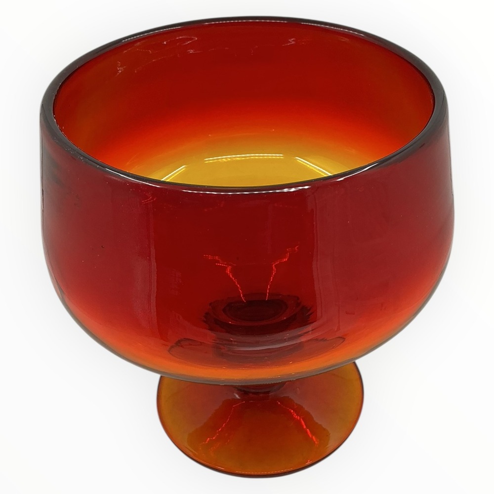 Blenko Tangerine Hand Blown Glass Footed Bowl Pedestal Compote 6.75 inches MCM - Picture 1 of 11